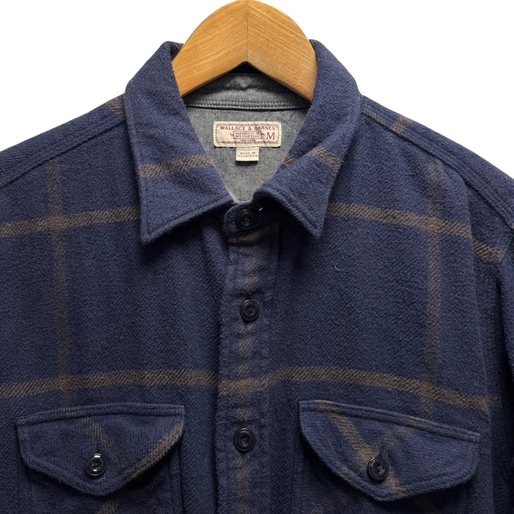 Wallace & Barnes Men's Medium Blue/Brown Plaid Flannel Double Pocket Heavy Shirt